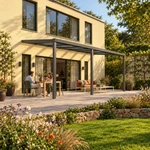 Terrassenüberdachung Plus 7 x 3,5 Meter Anthrazit klares Glas moderne Rinne – Gartenleben