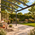 Terrassenüberdachung Plus 7 x 3,5 Meter Anthrazit klares Glas moderne Rinne – Gartenblick