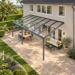 Terrassenüberdachung Plus 7 x 4 Meter Anthrazit klares Glas moderne Rinne – Dachansicht