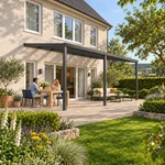 Terrassenüberdachung Plus 7 x 4 Meter Anthrazit klares Glas moderne Rinne – Gartenleben