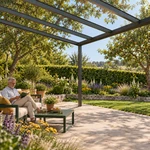 Terrassenüberdachung Plus 7,03 x 4 Meter Anthrazit Klarglas moderne Rinne – Gartenblick