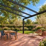 Terrassenüberdachung Plus 7 x 4 Meter Mattschwarz klares Glas moderne Rinne – Gartenblick