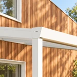Terrassenüberdachung Plus 7,03 x 4,0 Meter Mattweiß Klarglas moderne Rinne – Rinnendetail