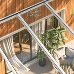 Terrassenüberdachung Plus 7,03 x 4,0 Meter Mattweiß Klarglas moderne Rinne – Glasdetail