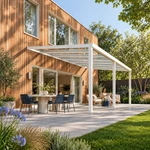 Terrassenüberdachung Plus 7,03 x 4,0 Meter Mattweiß Klarglas moderne Rinne – Gartenleben