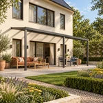 Terrassenüberdachung Plus 8 x 2,5 Meter Anthrazit klares Glas moderne Rinne – Gesamtansicht