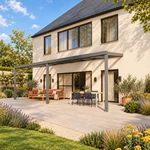 Terrassenüberdachung Plus 8 x 2,5 Meter Anthrazit klares Glas moderne Rinne – Gartenblick