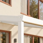 Terrassenüberdachung Plus 8,03 x 2,5 Meter Mattweiß Klarglas moderne Rinne – Rinnendetail