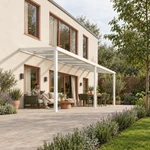 Terrassenüberdachung Plus 8,03 x 2,5 Meter Mattweiß Klarglas moderne Rinne – Gartenleben