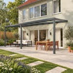 Terrassenüberdachung Plus 8 x 3 Meter Anthrazit klares Glas moderne Rinne – Seitenansicht