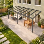 Terrassenüberdachung Plus 8 x 3 Meter Anthrazit klares Glas moderne Rinne – Dachansicht