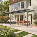 Terrassenüberdachung Plus 8 x 3 Meter Anthrazit klares Glas moderne Rinne – Gartenblick