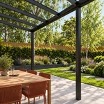 Terrassenüberdachung Plus 8 x 3 Meter Mattschwarz klares Glas moderne Rinne – Unteransicht