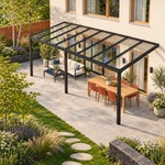Terrassenüberdachung Plus 8,03 x 3 Meter Mattschwarz Klarglas moderne Rinne – Dachansicht
