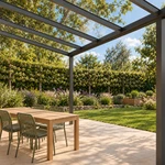 Terrassenüberdachung Plus 8 x 3,5 Meter Anthrazit klares Glas moderne Rinne – Unteransicht