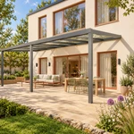 Terrassenüberdachung Plus 8 x 3,5 Meter Anthrazit klares Glas moderne Rinne – Seitenansicht