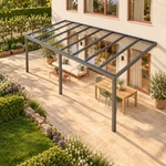 Terrassenüberdachung Plus 8 x 3,5 Meter Anthrazit klares Glas moderne Rinne – Dachansicht