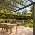 Terrassenüberdachung Plus 8 x 3,5 Meter Anthrazit klares Glas moderne Rinne – Gartenblick