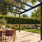 Terrassenüberdachung Plus 8,03 x 3,5 Meter Mattschwarz Klarglas moderne Rinne – Unteransicht