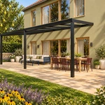 Terrassenüberdachung Plus 8,03 x 3,5 Meter Mattschwarz Klarglas moderne Rinne – Seitenansicht