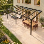 Terrassenüberdachung Plus 8,03 x 3,5 Meter Mattschwarz Klarglas moderne Rinne – Dachansicht