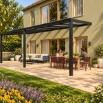 Terrassenüberdachung Plus 8,03 x 3,5 Meter Mattschwarz Klarglas moderne Rinne – Gartenblick
