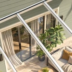 Terrassenüberdachung Plus 8,03 x 3,5 Meter Mattweiß Klarglas moderne Rinne – Glasdetail