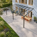 Terrassenüberdachung Plus 8 x 4 Meter Anthrazit klares Glas moderne Rinne – Dachansicht