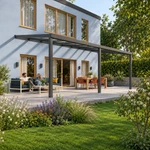 Terrassenüberdachung Plus 8 x 4 Meter Anthrazit klares Glas moderne Rinne – Gartenleben