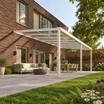 Terrassenüberdachung Plus 8,03 x 4 Meter Mattweiß Klarglas moderne Rinne – Gesamtansicht
