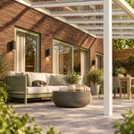 Terrassenüberdachung Plus 8,03 x 4 Meter Mattweiß Klarglas moderne Rinne – Gartenblick