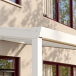 Terrassenüberdachung Plus 9,03 x 2,5 Meter Mattweiß Klarglas moderne Rinne – Rinnendetail