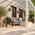 Terrassenüberdachung Plus 9,03 x 2,5 Meter Mattweiß Klarglas moderne Rinne – Gartenblick