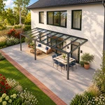 Terrassenüberdachung Plus 9,03 x 3,0 Meter Anthrazit Klarglas moderne Rinne – Dachansicht