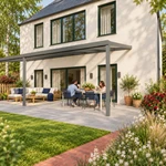 Terrassenüberdachung Plus 9,03 x 3,0 Meter Anthrazit Klarglas moderne Rinne – Gartenblick