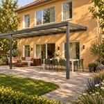 Terrassenüberdachung Plus 9,03 x 3,5 Meter Anthrazit Klarglas moderne Rinne – Seitenansicht
