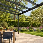 Terrassenüberdachung Plus 9,03 x 3,5 Meter Mattschwarz Klarglas moderne Rinne – Unteransicht
