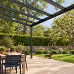 Terrassenüberdachung Plus 9,03 x 3,5 Meter Mattschwarz Klarglas moderne Rinne – Gartenblick