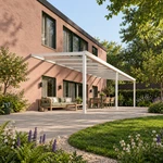 Terrassenüberdachung Plus 9,03 x 3,5 Meter Matt weiß Klarglas moderne Rinne – Gartenblick