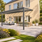 Terrassenüberdachung Plus 9,03 x 4 Meter Anthrazit Klarglas moderne Rinne – Seitenansicht
