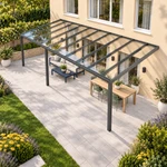 Terrassenüberdachung Plus 9 x 4 Meter Anthrazit klares Glas moderne Rinne – Dachansicht