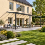Terrassenüberdachung Plus 9 x 4 Meter Anthrazit klares Glas moderne Rinne – Gartenleben