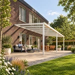 Terrassenüberdachung Plus 9,03 x 4,0 Meter Matt weiß Klarglas moderne Rinne – Gartenleben