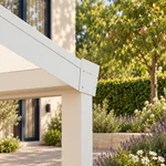 Terrassenüberdachung Plus 10,03 x 2,5 Meter Mattweiß Opal-Polycarbonat moderne Rinne – Rinnendetail
