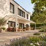 Terrassenüberdachung Plus 10,03 x 2,5 Meter Mattweiß Opal-Polycarbonat moderne Rinne – Gartenleben