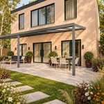 Terrassenüberdachung Plus 10,03 x 3,0 Meter Anthrazit Opal-Polycarbonat moderne Rinne – Seitenansicht