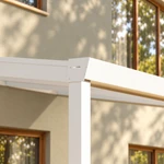 Terrassenüberdachung Plus 10,03 x 3,0 Meter Mattweiß Opal-Polycarbonat moderne Rinne – Eckdetail