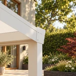 Terrassenüberdachung Plus 10,03 x 3,0 Meter Mattweiß Opal-Polycarbonat moderne Rinne – Rinnendetail