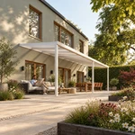 Terrassenüberdachung Plus 10,03 x 3,0 Meter Mattweiß Opal-Polycarbonat moderne Rinne – Gartenleben