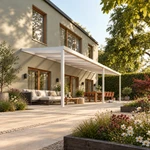 Terrassenüberdachung Plus 10,03 x 3,0 Meter Mattweiß Opal-Polycarbonat moderne Rinne – Gartenblick